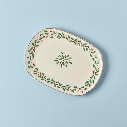 Lenox Serveware, Holiday Serving Platter, Oval Shape, 15.25-Inch, Ivory, Porcelain Material, Dishwasher Safe, Turkey Platter for Thanksgiving, Winter Hosting, Christmas Serving (Multicolor, 1 Piece)