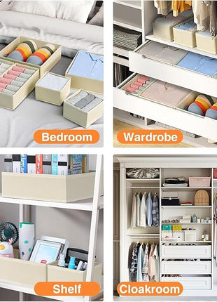 DIMJ Drawer Organizer Clothes 6 Pack - Foldable Baby Organizers and Storage & Dresser Organizer for Bedroom, Closet - Nursery Organization Dresser Dividers for underwear, Sock,Bra, Belt, Tie, Beige