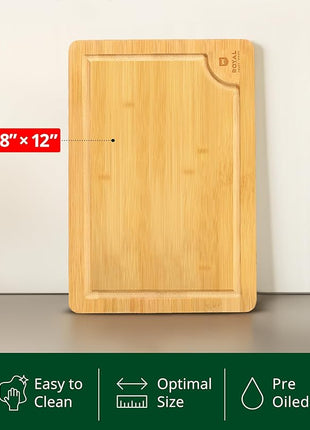 ROYAL CRAFT WOOD Wooden Cutting Boards for Kitchen Meal Prep & Serving - Bamboo Wood Serving Board with Deep Juice Groove Side Handles - Charcuterie & Chopping Butcher Block for Meat