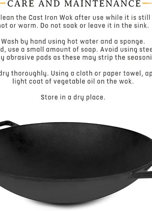 Jim Beam 12'' Pre Seasoned Heavy Duty Construction Cast Iron Grilling Wok, Griddle and Stir Fry Pan