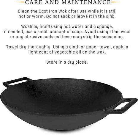 Jim Beam 12'' Pre Seasoned Heavy Duty Construction Cast Iron Grilling Wok, Griddle and Stir Fry Pan