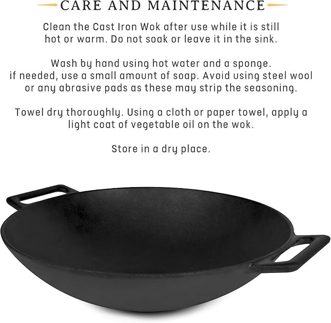 Jim Beam 12'' Pre Seasoned Heavy Duty Construction Cast Iron Grilling Wok, Griddle and Stir Fry Pan