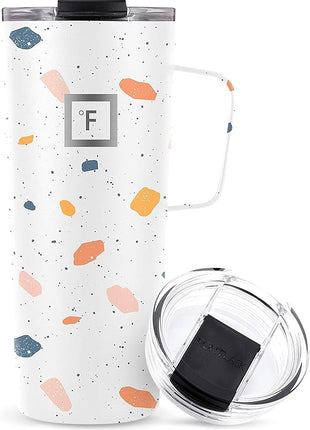 IRON °FLASK Grip Novelty Coffee Mug - Leak Proof, Vacuum Insulated Stainless Steel Bottle, Double Walled, Thermo Travel, Hot Cold, Water Metal Canteen - Terrazzo, 24 Oz - Classic Bottom