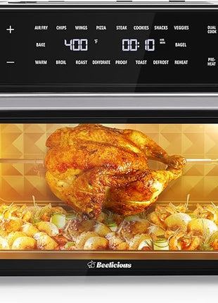 Beelicious 32QT Extra Large Air Fryer, 19-In-1 Air Fryer Toaster Oven Combo with Rotisserie and Dehydrator, Digital Convection Oven Countertop Airfryer Fit 13" Pizza, 6 Accessories, 1800w, Black
