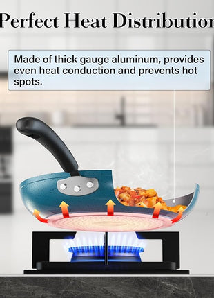 Cook N Home Nonstick Frying Pans Set 3 Piece, 8, 9.5, 11-Inch Kitchen Cooking Skillets Saute Fry Pan Induction Compatible, Turquoise