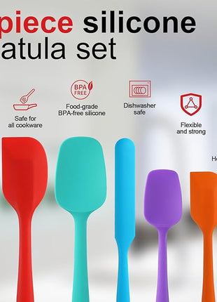 5 Piece Silicone Spatula Set - Rubber Spatula - 600°F Heat Resistant Baking Spoon & Spatulas (Multicolor-5)