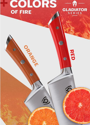 Dalstrong Chef Knife - 8 inch Blade - Gladiator Series - Forged High Carbon German Steel - Razor Sharp Kitchen Knife - Professional Full Tang Knives - Crimson Red Handle ABS - Sheath - NSF Certified
