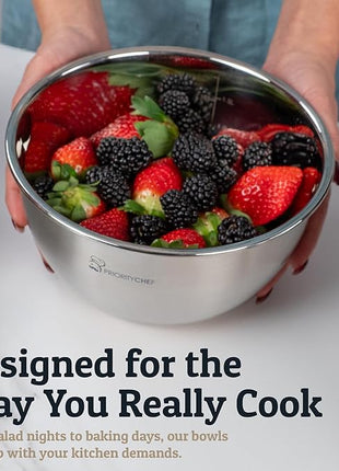 Priority Chef Stainless Steel Mixing Bowls with Lids Set, Metal Nesting Bowls with Airtight Lids, Graters, Non-Slip Base & Measurement Marks, Includes Utensil Set for Prep, Baking & Storage, Khaki