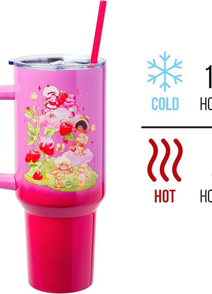 Silver Buffalo Care Bears and Strawberry Shortcake Ombre Stainless Steel Tumbler with Handle, Fits in Standard Cup Holder, 40 Ounces