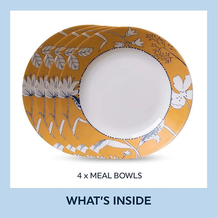 Corelle MilkGlass 4-Piece (23 Oz) 8.5" Pasta Bowl Plate Set, Higher Rimmed Glass Dinnerware For Pasta Salad Meal, Rutherford