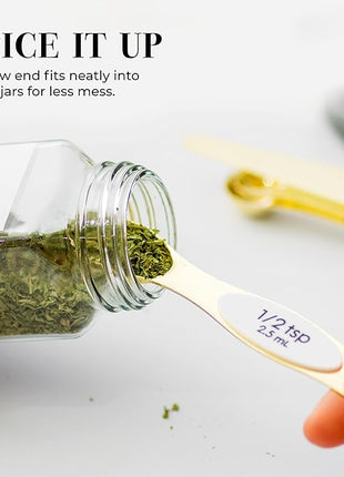 White and Gold Magnetic Measuring Spoons – Stainless Steel Double Sided Measuring Spoons for Cooking and Baking – Cute White and Gold Kitchen Accessories, Ideal for Gifting