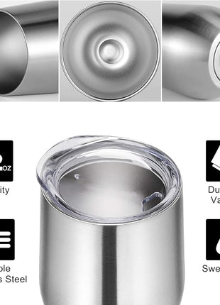 VEGOND Wine Tumblers Bulk 12 Pack, 12oz Stainless Steel Stemless Wine Glass with Lids and Straws, Double Wall Vacuum Insulated Tumbler Cup, Coffee Mug for Cold Hot Drinks