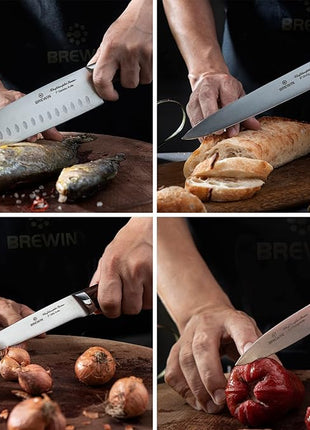 Brewin CHEFILOSOPHI Japanese Chef Knife Set 5 PCS with Elegant Red Pakkawood Handle Ergonomic Design,Professional Ultra Sharp Kitchen Knives for Cooking High Carbon Stainless Steel