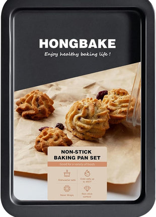 HONGBAKE Nonstick Cookie Sheets for Baking, Baking Sheet for Oven with Wider Grip, 17x11.5 in Half Sheet Pan, Commercial Cooking Tray