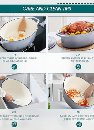 vancasso Enameled Cast Iron Dutch Oven, 9.3 Quart Dutch Oven Pot with Lid, Oval Dutch Oven Cast Iron Pot with Non Stick Enamel Coating for Bread Baking