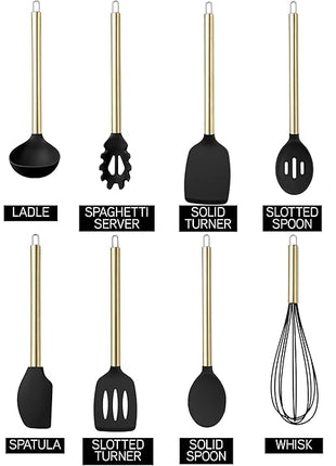 COOK WITH COLOR Silicone Cooking Utensils, Kitchen Utensil Set, Easy to Clean Silicone Kitchen Utensils, Cooking Utensils for Nonstick Cookware, Kitchen Gadgets Set with Holder, 10 Pieces