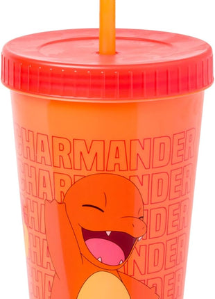 Silver Buffalo Pokémon Boxed 4 pack Color Change Plastic Tumbler Featuring Pikachu, Charmander, Bulbasaur, and Squirtle, 24 Ounces