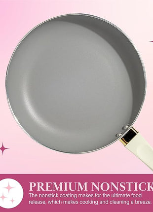 Paris Hilton Epic Nonstick Pots and Pans Set, Multi-layer Nonstick Coating, Tempered Glass Lids, Soft Touch, Stay Cool Handles, Made without PFOA, Dishwasher Safe Cookware Set, 12-Piece, Cream