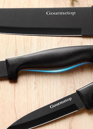 Kitchen Knife Set with No Drilling Magnetic Strip for Kitchen Black Titanium Small Cooking Knives, Sharp Stainless Steel Chef Knife Set for Cutting Meat & Vegetable