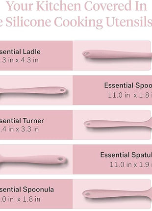 GIR: Get It Right - 5 Piece Essentials All Purpose Set - Ladle, Spatula, Flip, Spoon & Spoonula, Non-stick, Heat Resistant, Dishwasher Safe, Kitchen Utensils, Baking Supplies - Rose