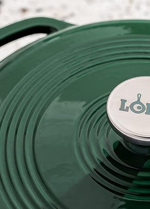 Lodge 6 Quart Enameled Cast Iron Dutch Oven with Lid – Dual Handles – Oven Safe up to 500° F or on Stovetop - Use to Marinate, Cook, Bake, Refrigerate and Serve – Evergreen