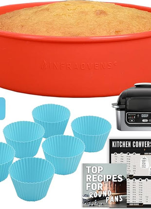 Air Fryer Baking Pan Set For Ninja Foodi Grill 5-in-1 AG301 4qt, Freezer & Airfryer Bakeware Sets with Cupcake Liners & Kitchen Conversion Chart, Nonstick Round Cake Molds for Baking