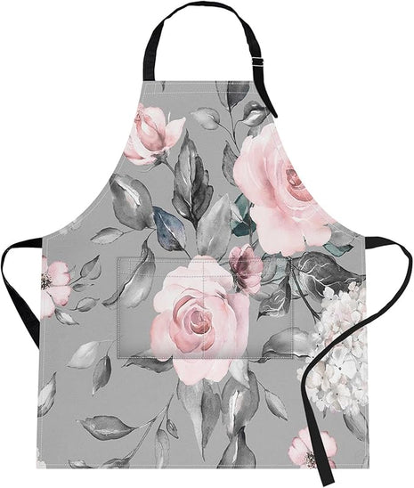 Britimes Spring Flowers Leaves Floral Apron Home Kitchen Cooking Baking Gardening for Women Men with Pockets 32x28 inch