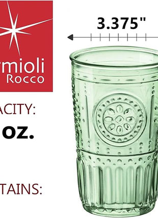 Bormioli Rocco Romantic Set Of 4 Cooler Glasses, 16 Oz. Colored Crystal Glass, Pastel Green, Made In Italy.