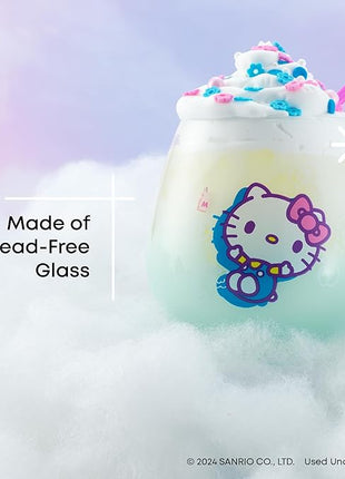 JoyJolt Hello Kitty & Friends Above the Clouds Stemless Drinking Glasses, 15 oz Ombre Glass Cup Set of 4 ft Hello Kitty Keroppi My Melody Pompompurin, Kawaii Kitchen Glassware Sets