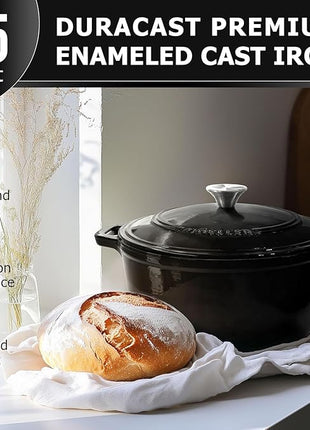 MUELLER HOME 4.5 QT Enameled Cast Iron Dutch Oven, Heavy-Duty Casserole Dish and Braiser Pan with Lid and Stainless Knob, Oven-Safe up to 500° F & Across All Cooktops, Black