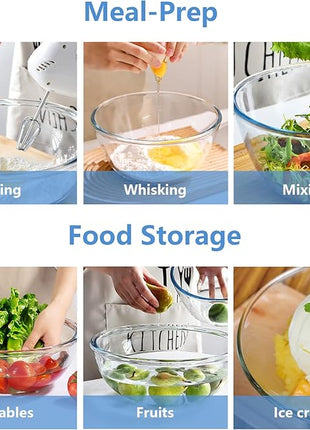 WhiteRhino 8 Piece Glass Bowls with Lids, Heat Resistant Glass Mixing Bowls Set (3.7QT, 2.1QT, 1.1QT, 0.53QT), Clear Salad Bowls with BAP-Free Lids for Kitchen, Oven Microwave Dishwasher Safe