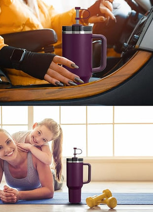 Silicone Spill Stopper Set Compatible with Stanley Cup 2.0 30oz & 40oz with Straw Cover (Set of 2, Plum)