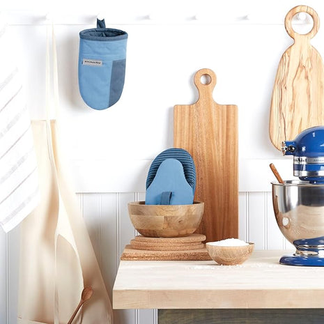 KitchenAid Beacon Two-Tone Non-Slip Mini Oven Mitt Set, Blue Velvet/Blue Heaven, 5.5"x8", 2 Piece