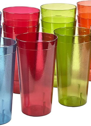 US Acrylic Café Plastic Reusable Tumblers (Set of 12) 32-ounce Iced-Tea Cups, Assorted | Value Set of Restaurant Style Drinking Glasses, Stackable, BPA-free, Made in the USA | Top-rack Dishwasher Safe