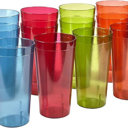 US Acrylic Café Plastic Reusable Tumblers (Set of 12) 32-ounce Iced-Tea Cups, Assorted | Value Set of Restaurant Style Drinking Glasses, Stackable, BPA-free, Made in the USA | Top-rack Dishwasher Safe