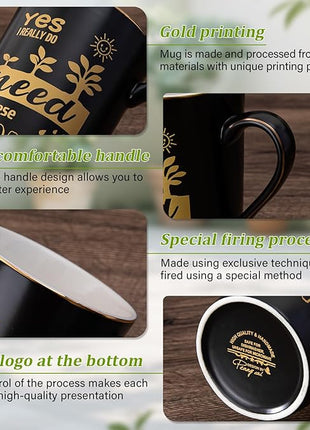 Crazy Gardening Gifts for Women Men - Plant Lover Gift Coffee Mug, Garden Gifts for Gardeners, Plant Lady, Mom, Dad, Son, 14oz Black Ceramic Mug with Gold Print, Lid, Spoon Card, Luxury Gift Boxed