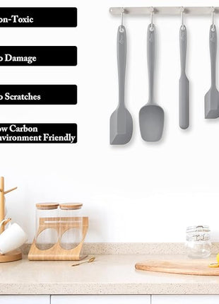 HOTEC 600℉ Heat Resistant BPA-Free Silicone Rubber Spatula Set,Kitchen Cooking Spatulas, Baking, Mixing for Non Stick Cookware, Dishwasher Safe, Set of 5 Grey