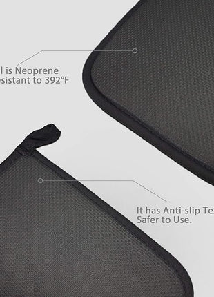 Cotton and Neoprene Oven Pads Pot Holder with Pocket 8"x8.5" Dual-Function Hot Pad Set for Finger Hand Wrist Protection Heat Resistant to 428°F Black