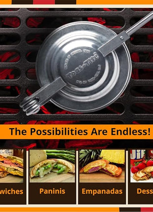 Long Handled Sandwich Grill, Pie Iron, Panini & Sandwich Press for Toasted & Sealed Hot Pocket Sandwiches, Pies - Best for Stovetop, Grill, Fire pits