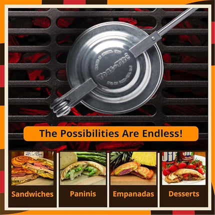 Long Handled Sandwich Grill, Pie Iron, Panini & Sandwich Press for Toasted & Sealed Hot Pocket Sandwiches, Pies - Best for Stovetop, Grill, Fire pits