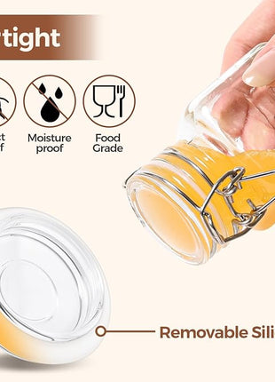 ComSaf 4 oz Glass Jars with Lid, Set of 12 Mini Airtight Glass Jars, Spice Jars, Small Mason Jar, Canning Jar Square with Seal Wire Clip Fastening, Labels & Funnels for Jam, Honey, Kitchen, Wedding