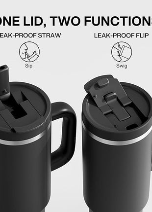 40 oz Tumbler with Handle and Straw: Stainless Steel Insulated Tumbler Keeps Cold for 24 Hours, Leakproof Travel Cup Fits in Cup Holder and BPA-Free, Black Night