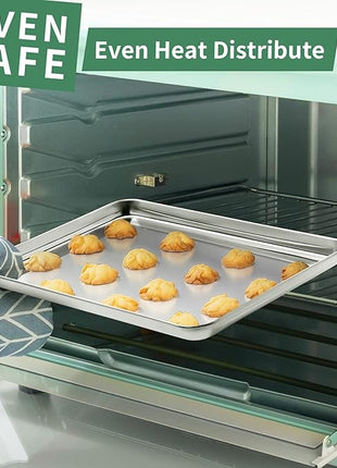 Baking Sheets Set of 2, HKJ Chef Cookie Sheets 2 Pieces & Stainless Steel Baking Pans & Toaster Oven Tray Pans, Rectangle Size 12.5Lx10Wx1H inch & Non Toxic & Healthy & Easy Clean