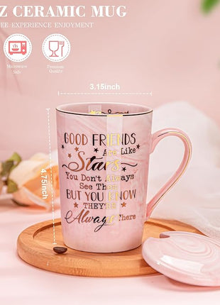 Best Friend Birthday Gifts for Women, Friendship Gifts for Women, Unique Birthday Gift Ideas for Her, Friends Female, Besties, BFF Ceramic Marble Coffee Mug Gift Box Printed Gold 14 oz