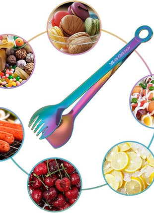 MSY BIGSUNNY Multicolor Small Serving Tongs - 6 Inches Premium Stainless Steel Appetizer Tongs, Set of 4