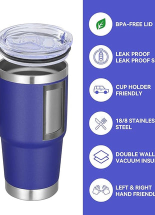 VEGOND 20 oz Tumbler with Handle Lid and Straw, Stainless Steel Insulated Travel Coffee Mug Spill Proof Double Wall Metal Tumbler Cup Keeps Drink Hot and Cold, Royal Blue 1 Pack
