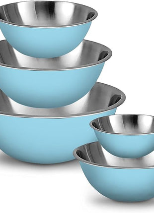 WHYSKO Meal Prep Stainless Steel Mixing Bowls Set, Home, Refrigerator, and Kitchen Food Storage Organizers | Ecofriendly, Reusable, Heavy Duty (Light Blue)