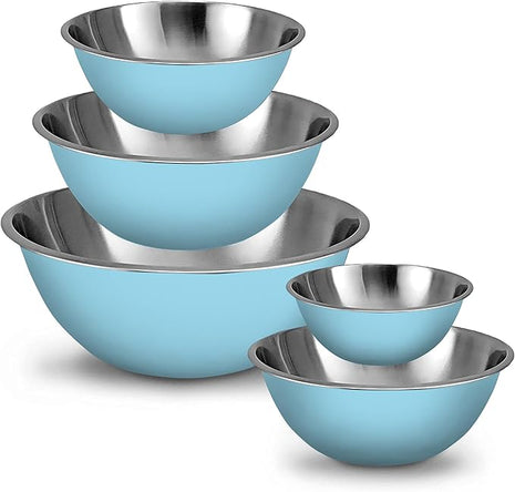 WHYSKO Meal Prep Stainless Steel Mixing Bowls Set, Home, Refrigerator, and Kitchen Food Storage Organizers | Ecofriendly, Reusable, Heavy Duty (Light Blue)