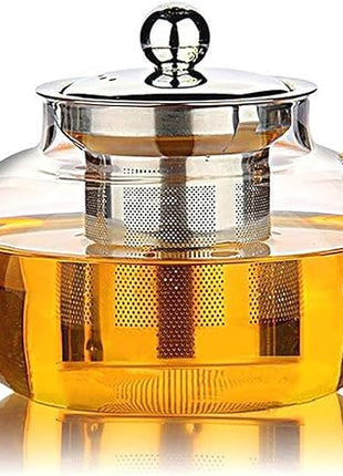 Hiware Glass Teapot with Stainless Steel Infuser & Lid, Borosilicate Glass Tea Pot Stovetop Safe, Blooming & Loose Leaf Teapots, 27 Oz