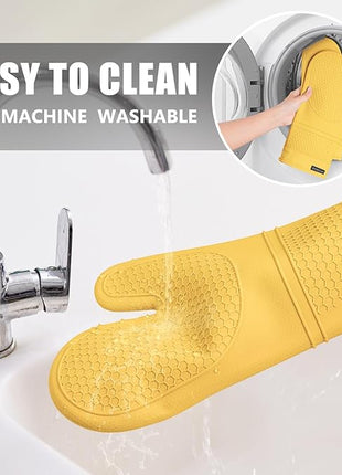 Rorecay Oven Mitts and Pot Holders Sets 6pcs, Extra Long Kitchen Silicone Oven Gloves Heat Resistant 500 Degrees Non-Slip Potholders Hot Pads for Baking Cooking, Quilted Liner, Samoan Sun